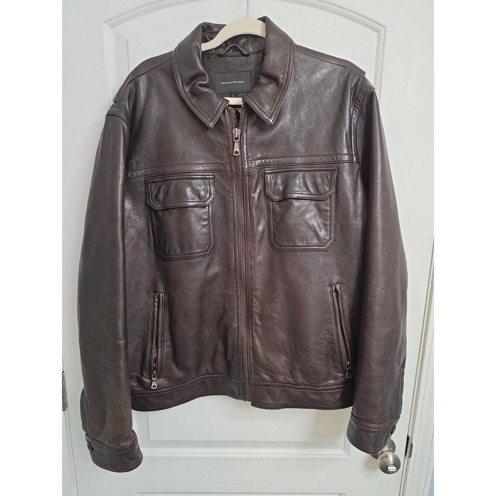 Banana Republic Brown Genuine Leather Racer  Rider Style Jacket Size XLarge